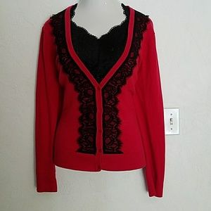 Red lace cardigan